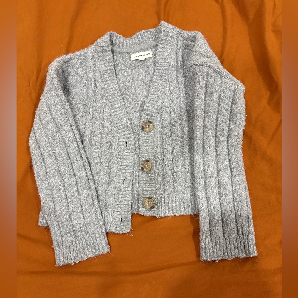 Lucky Brand Heather Gray Cable Knit Cardigan
